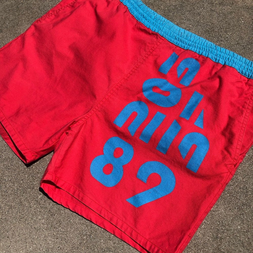 Vtg Generation One 89 Peach Pink Blue Swim Trunks Size Large